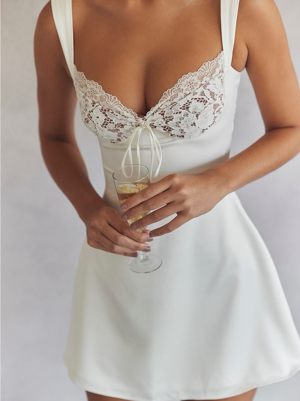 House of CB Adriana Ivory Satin And Lace Mini Dress. Size Large.
